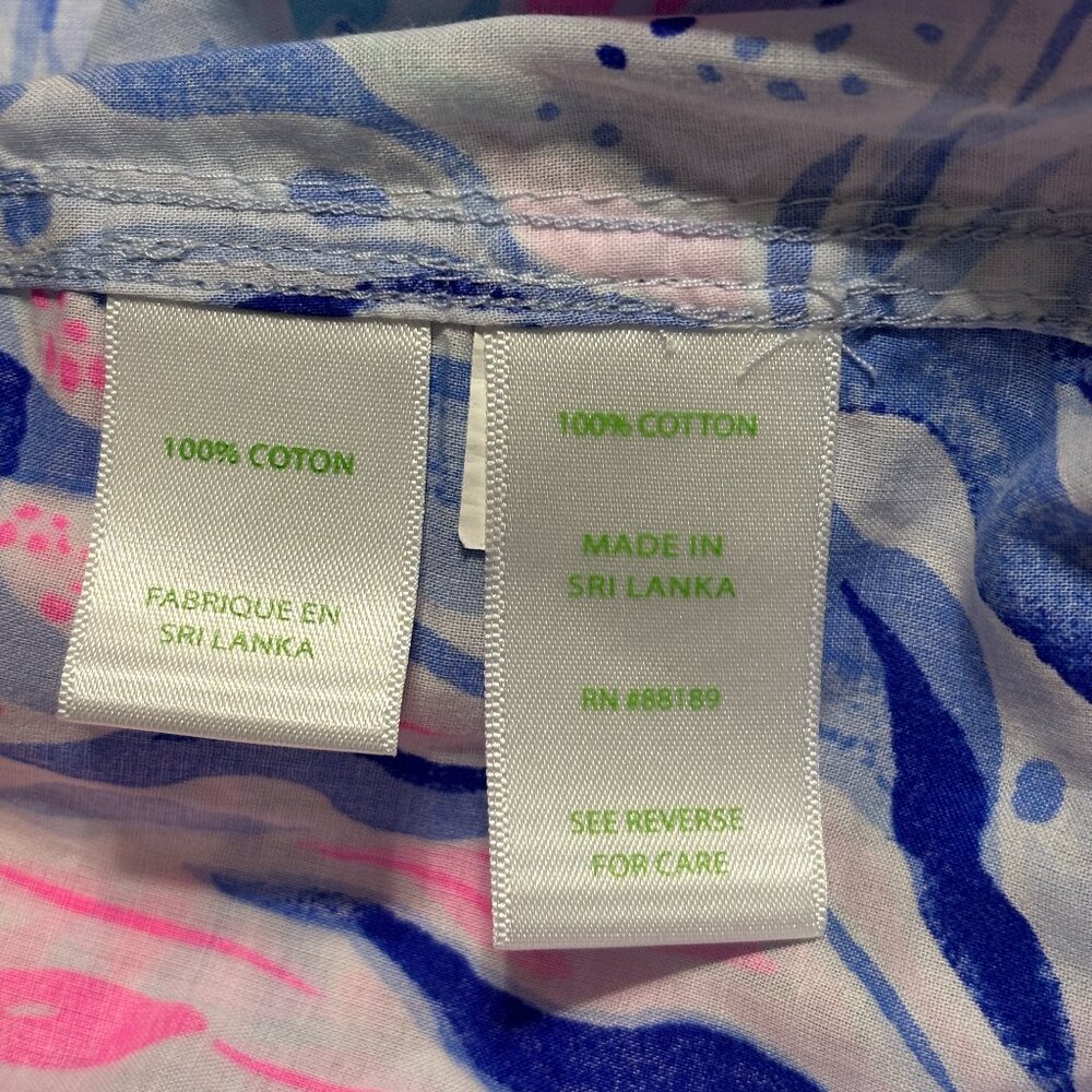 Lilly Pulitzer‎ Women’s S Cotton Tunic Top Button Front Pink Blue Tropical Print - Picture 7 of 11